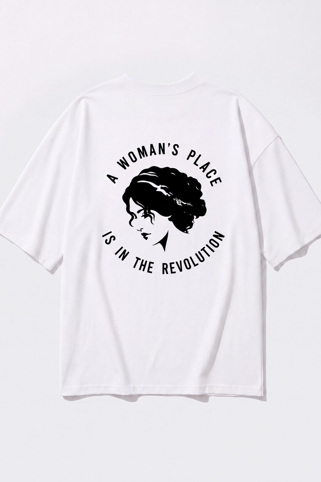 Woman's Place Tee — White, back print